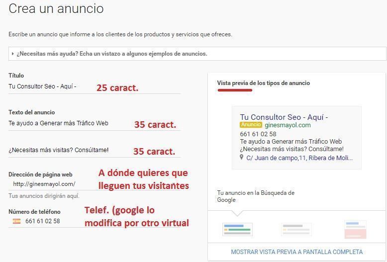 google adwords express crear un anuncio